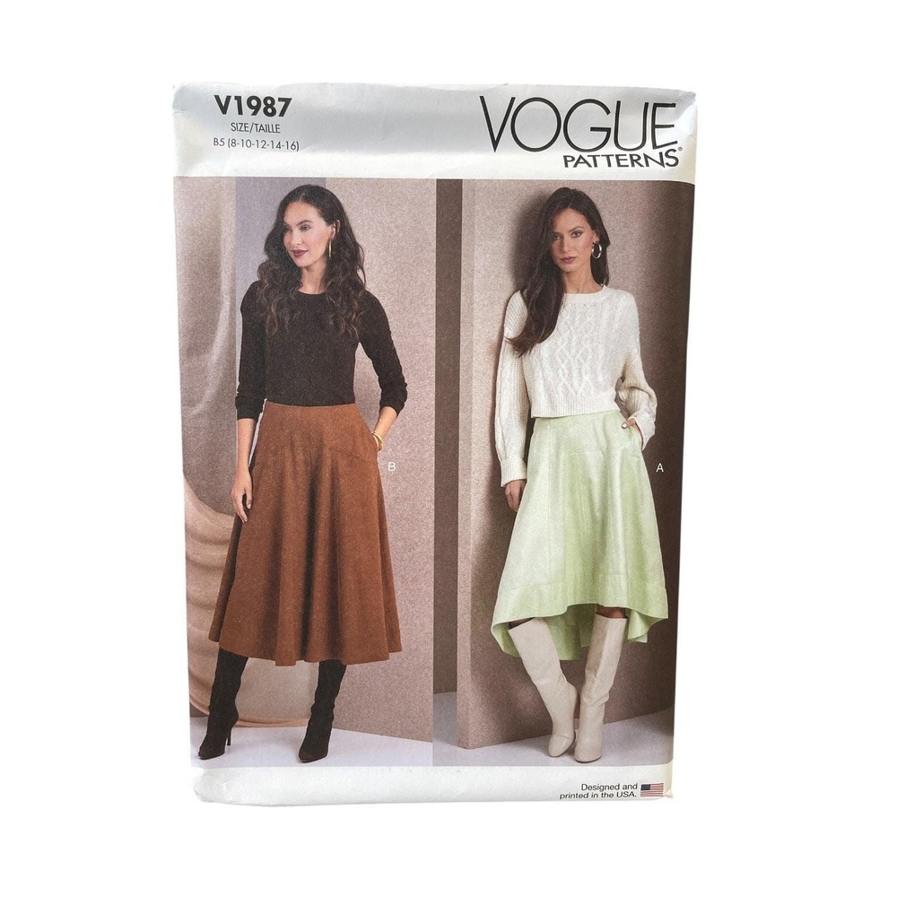 VOGUE V1987 Misses Skirt B5 (8-10-12-14-16) Asymmetrical Hem A-Line